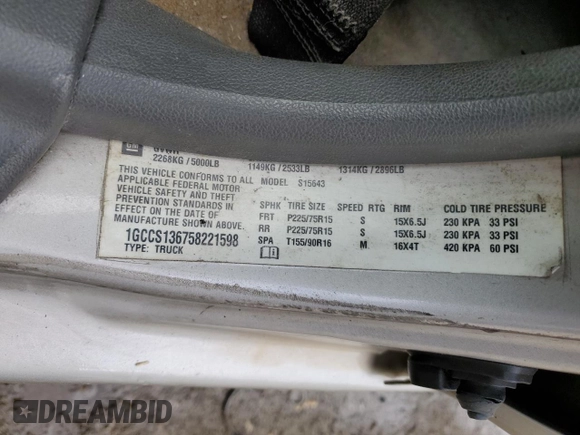 2005 Chevrolet Colorado 1SB LS Z85 with VIN 1GCCS136758221598, listed as a Copart auction lot 48968995 with 147,186 mi miles and Salvage Title. Bid and sale history available at carsss.com. Image 13.