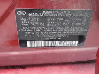 2011 Hyundai Sonata Limited with VIN 5NPEC4AC0BH267240, listed as a Copart auction lot 50960995 with 171,715 mi miles and Salvage Title. Bid and sale history available at DreamBid. Image 12.