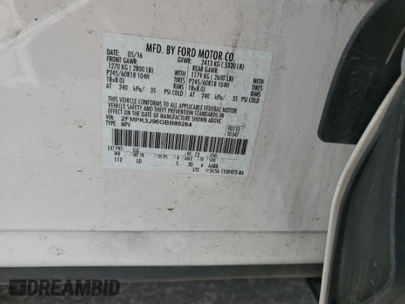 2016 Ford Edge SEL with VIN 2FMPK3J96GBB89264, listed as a Copart auction lot 54512915 with 41,685 mi miles and Salvage Title. Bid and sale history available at carsss.com. Image 14.