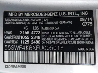 2015 Mercedes-Benz C 300 Luxury with VIN 55SWF4KBXFU005018, listed as a IAAI auction lot 41811118 with 86,443 mi miles and . Bid and sale history available at DreamBid. Image 9.