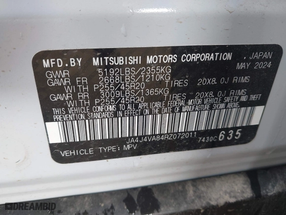 2024 Mitsubishi Outlander SE with VIN JA4J4VA84RZ072011, listed as a IAAI auction lot 41953666 with 16,395 mi miles. Bid and sale history available at carsss.com. Image 9.