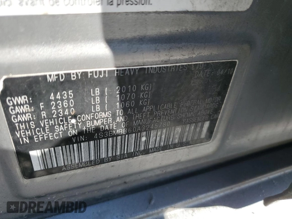 2010 Subaru Legacy Premium with VIN 4S3BMBB60A3245780, listed as a Copart auction lot 51533435 with 99,602 mi miles and Salvage title. Bid and sale history available at DreamBid. Image 13.