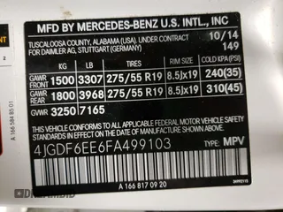 2015 Mercedes-Benz GL-Class GL 450 with VIN 4JGDF6EE6FA499103, listed as a Copart auction lot 68978072 with 0 mi miles. Bid and sale history available at carsss.com. Image 12.