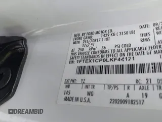 2020 Ford F-150 XL with VIN 1FTEX1CP0LKF44121, listed as a IAAI auction lot 41463875 with 75,264 mi miles and . Bid and sale history available at DreamBid. Image 9.