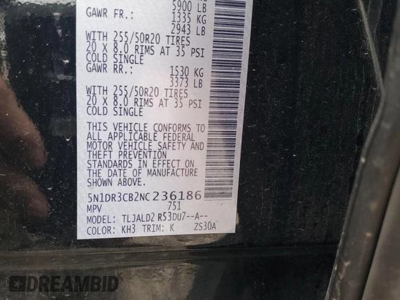 2022 Nissan Pathfinder SL z VIN 5N1DR3CB2NC236186, wystawiony jako Copart lot #53695795 z przebiegiem 23 203 mil mil oraz Szkoda całkowita • Salvage title. Historia ofert i sprzedaży dostępna na DreamBid. Obrazek 13.