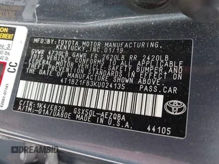 2019 Toyota Avalon XLE z VIN 4T1BZ1FB3KU024135, wystawiony jako IAAI lot #41887321 z przebiegiem 80 547 mil mil oraz . Historia ofert i sprzedaży dostępna na DreamBid. Obrazek 9.