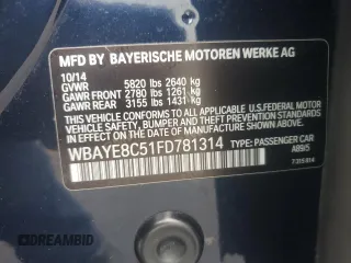 2015 BMW 7 Series 750Li z VIN WBAYE8C51FD781314, wystawiony jako Copart lot #56537395 z przebiegiem 69 682 mil mil oraz Szkoda całkowita • Salvage title. Historia ofert i sprzedaży dostępna na DreamBid. Obrazek 12.