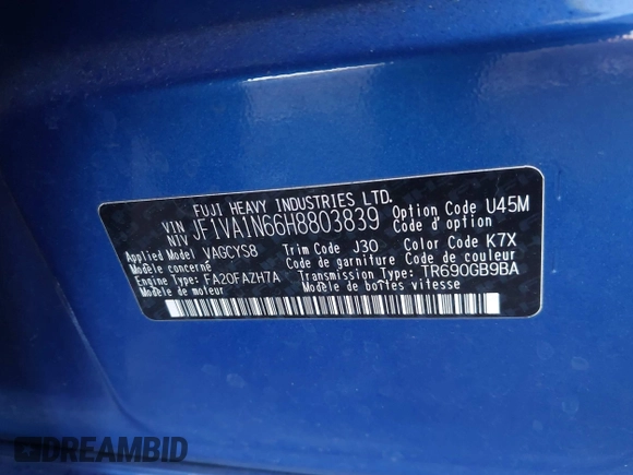 2017 Subaru WRX Limited z VIN JF1VA1N66H8803839, wystawiony jako IAAI lot #40997240 z przebiegiem 102 595 mil mil oraz . Historia ofert i sprzedaży dostępna na DreamBid. Obrazek 9.