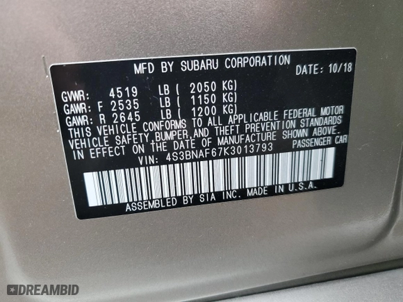 2019 Subaru Legacy Premium with VIN 4S3BNAF67K3013793, listed as a Copart auction lot 81898954 with 24,824 mi miles and Salvage Title. Bid and sale history available at carsss.com. Image 12.