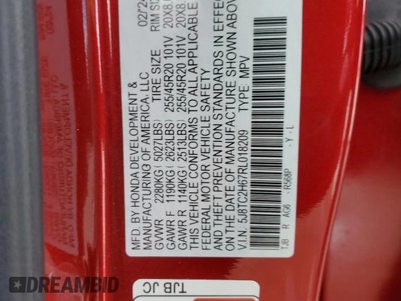 2024 Acura RDX w/A-Spec Package with VIN 5J8TC2H67RL018209, listed as a Copart auction lot 80133514 with 11,323 mi miles and Salvage title. Bid and sale history available at DreamBid. Image 14.