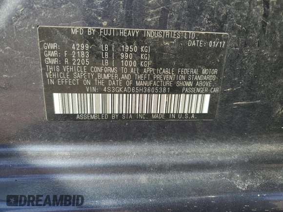 2017 Subaru Impreza Premium with VIN 4S3GKAD65H3605381, listed as a Copart auction lot 48922895 with 121,874 mi miles and Salvage title. Bid and sale history available at DreamBid. Image 14.