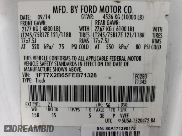 2015 Ford F-250 XLT with VIN 1FT7X2B65FEB71328, listed as a Copart auction lot 51834695 with 181,224 mi miles and Salvage title. Bid and sale history available at DreamBid. Image 12.