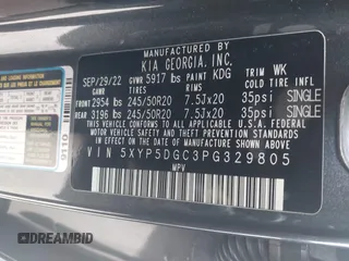 2023 Kia Telluride SX Prestige X-Pro with VIN 5XYP5DGC3PG329805, listed as a IAAI auction lot 41289569 with 44,380 mi miles and . Bid and sale history available at DreamBid. Image 9.