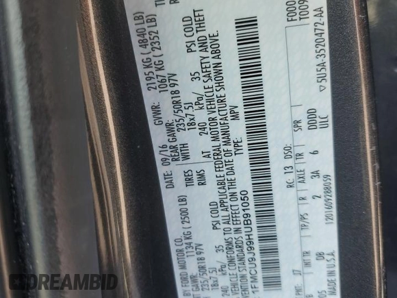 2017 Ford Escape Titanium with VIN 1FMCU9J99HUB91050, listed as a Copart auction lot 50407245 with 40,242 mi miles and Salvage Title. Bid and sale history available at carsss.com. Image 15.
