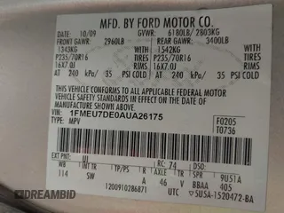 2010 Ford Explorer XLT with VIN 1FMEU7DE0AUA26175, listed as a IAAI auction lot 42608150 with 147,753 mi miles and . Bid and sale history available at DreamBid. Image 9.