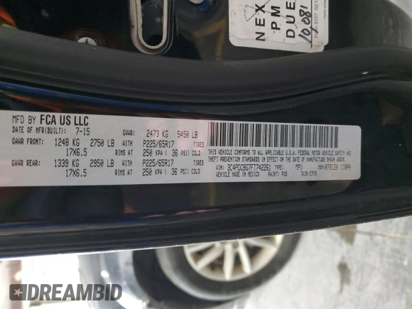 2015 Dodge Journey SXT with VIN 3C4PDCBG7FT742261, listed as a Copart auction lot 89188755 with 73,489 mi miles and Salvage Title. Bid and sale history available at carsss.com. Image 13.
