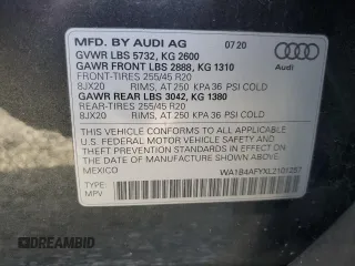 2020 Audi SQ5 Premium Plus with VIN WA1B4AFYXL2101257, listed as a Copart auction lot 80612584 with Not Provided miles and Salvage Title. Bid and sale history available at DreamBid. Image 13.