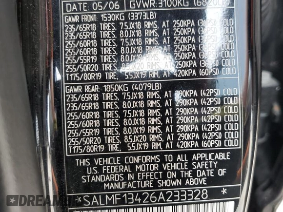 2006 Land Rover Range Rover SC with VIN SALMF13426A233328, listed as a Copart auction lot 51256585 with 200,814 mi miles and Salvage title. Bid and sale history available at DreamBid. Image 14.