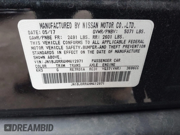 2017 Infiniti QX50 with VIN JN1BJ0RR4HM412971, listed as a IAAI auction lot 42030299 with 84,528 mi miles and . Bid and sale history available at DreamBid. Image 9.