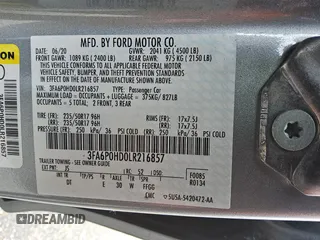 2020 Ford Fusion SE с VIN 3FA6P0HD0LR216857, выставлен на аукционе Copart как лот 60656415 с пробегом 92 016 миль миль и Чистый • Clean title. История ставок и продаж доступна на DreamBid. Изображение 13.
