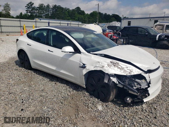 2025 Tesla Model 3 Long Range with VIN 5YJ3E1EA3SF889774, listed as a Copart auction lot 57493425 with 5,167 mi miles and Salvage title. Bid and sale history available at DreamBid. Image 4.