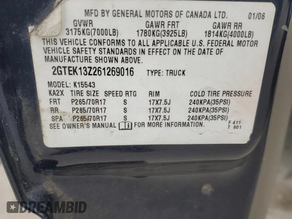 2006 GMC Sierra 1500 SLE1 z VIN 2GTEK13Z261269016, wystawiony jako Copart lot #47594925 z przebiegiem 287 338 mil mil oraz Nie do naprawy • Non repairable. Historia ofert i sprzedaży dostępna na DreamBid. Obrazek 12.