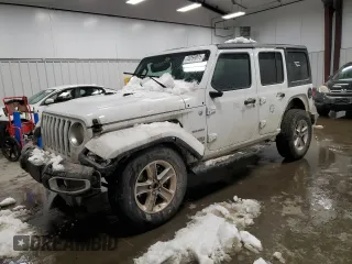 2020 Jeep Wrangler Unlimited Sahara with VIN 1C4HJXEN9LW165186, listed as a Copart auction lot 44359075 with 76,768 mi miles and Salvage Title. Bid and sale history available at carsss.com. Image 1.