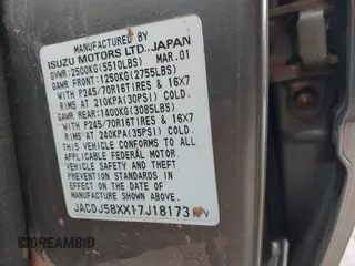 2001 Isuzu Trooper S с VIN JACDJ58XX17J18173, выставлен на аукционе IAAI как лот 42142403 с пробегом Не указан миль и . История ставок и продаж доступна на DreamBid. Изображение 9.