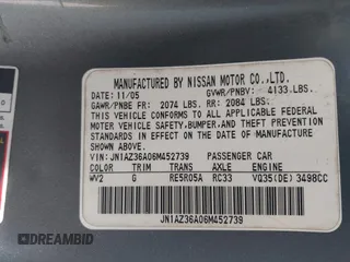 2006 Nissan 350Z Touring with VIN JN1AZ36A06M452739, listed as a IAAI auction lot 42190928 with Not Provided miles and . Bid and sale history available at DreamBid. Image 9.
