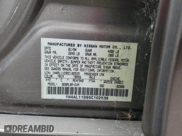 2005 Nissan Altima 2.5 S with VIN 1N4AL11D95C102539, listed as a Copart auction lot 53373075 with 151,032 mi miles and Clean Title. Bid and sale history available at carsss.com. Image 12.
