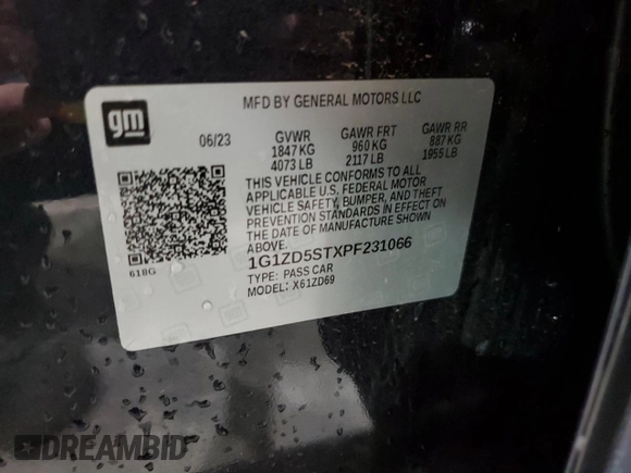 2023 Chevrolet Malibu LT with VIN 1G1ZD5STXPF231066, listed as a Copart auction lot 54854865 with 47,359 mi miles and Salvage Title. Bid and sale history available at DreamBid. Image 13.