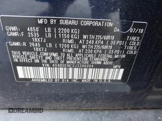 2018 Subaru Outback Limited with VIN 4S4BSENC3J3396004, listed as a IAAI auction lot 42570002 with 80,507 mi miles and . Bid and sale history available at DreamBid. Image 9.