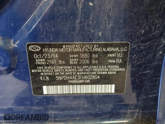 2015 Hyundai Elantra SE with VIN 5NPDH4AE3FH602804, listed as a Copart auction lot 62025025 with 230,419 mi miles and Clean title. Bid and sale history available at DreamBid. Image 13.