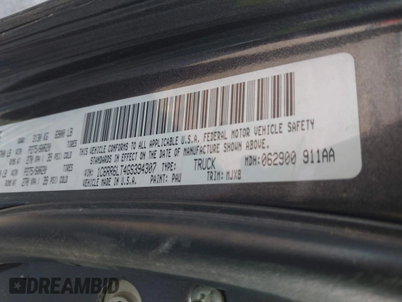 2016 Ram 1500 Big Horn with VIN 1C6RR6LT4GS394307, listed as a IAAI auction lot 41211996 with 116,089 mi miles. Bid and sale history available at carsss.com. Image 9.
