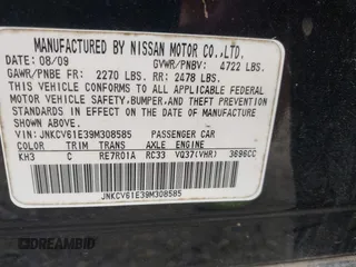 2009 Infiniti G37 Journey with VIN JNKCV61E39M308585, listed as a IAAI auction lot 42046230 with Not Provided miles and . Bid and sale history available at carsss.com. Image 9.
