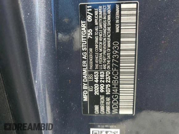 2012 Mercedes-Benz C 250 с VIN WDDGJ4HB6CF773930, выставлен на аукционе Copart как лот 62234215 с пробегом 159 787 миль миль и Чистый • Clean title. История ставок и продаж доступна на DreamBid. Изображение 12.