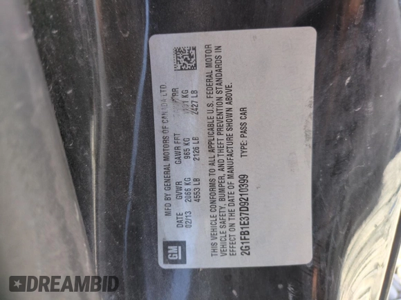 2013 Chevrolet Camaro LT with VIN 2G1FB1E37D9210399, listed as a Copart auction lot 60757715 with 100,354 mi miles and Salvage title. Bid and sale history available at DreamBid. Image 13.