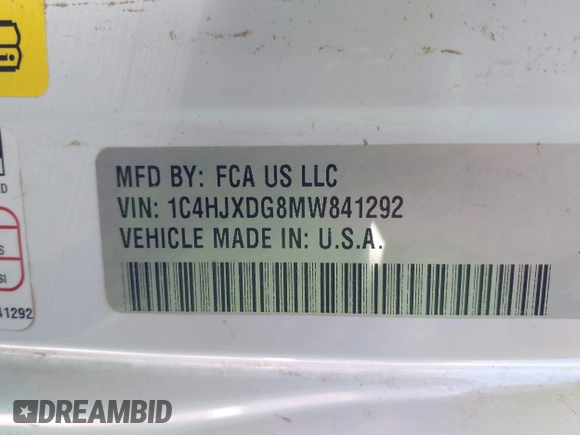2021 Jeep Wrangler Unlimited Sport S with VIN 1C4HJXDG8MW841292, listed as a IAAI auction lot 41431503 with Not Provided miles and . Bid and sale history available at DreamBid. Image 9.