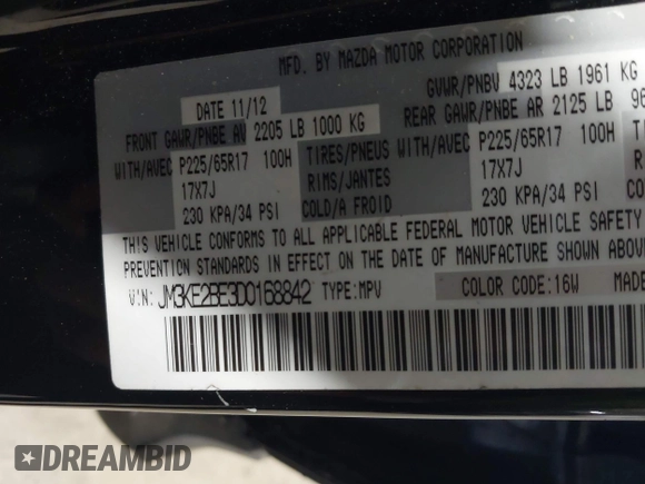 2013 Mazda CX-5 Sport with VIN JM3KE2BE3D0168842, listed as a IAAI auction lot 42653618 with 256,392 mi miles and . Bid and sale history available at DreamBid. Image 9.