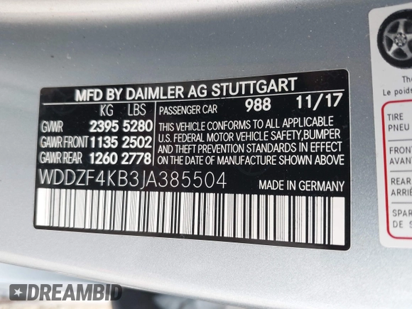 2018 Mercedes-Benz E 300 with VIN WDDZF4KB3JA385504, listed as a IAAI auction lot 42340289 with 15,336 mi miles and . Bid and sale history available at DreamBid. Image 9.