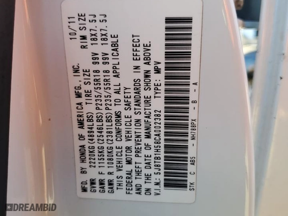 2012 Acura RDX Tech Pkg with VIN 5J8TB1H58CA002382, listed as a Copart auction lot 76984714 with 186,387 mi miles and Salvage Title. Bid and sale history available at carsss.com. Image 13.