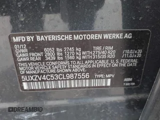 2012 BMW X5 35i z VIN 5UXZV4C53CL987556, wystawiony jako IAAI lot #42297756 z przebiegiem 190 922 mil mil oraz . Historia ofert i sprzedaży dostępna na DreamBid. Obrazek 9.