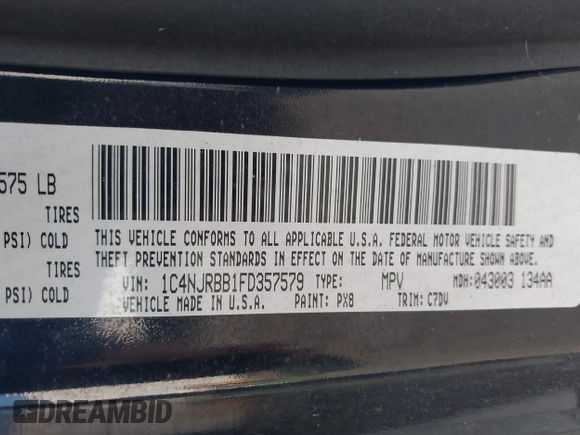 2015 Jeep Patriot Sport with VIN 1C4NJRBB1FD357579, listed as a IAAI auction lot 41966063 with 165,722 mi miles and . Bid and sale history available at carsss.com. Image 9.