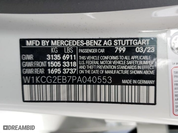 2023 Mercedes-Benz EQS with VIN W1KCG2EB7PA040553, listed as a Copart auction lot 41120814 with NaN miles. Bid and sale history available at carsss.com. Image 14.