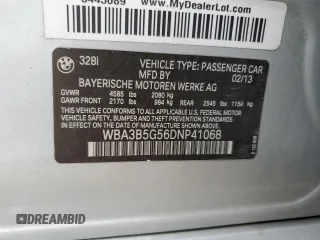 2013 BMW 3 Series 328i xDrive with VIN WBA3B5G56DNP41068, listed as a Copart auction lot 54586325 with 112,441 mi miles and Salvage title. Bid and sale history available at DreamBid. Image 13.