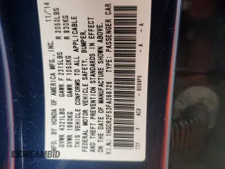 2015 Honda Accord Sport with VIN 1HGCR2F53FA066726, listed as a Copart auction lot 44720145 with 249,323 mi miles and Salvage Title. Bid and sale history available at DreamBid. Image 12.