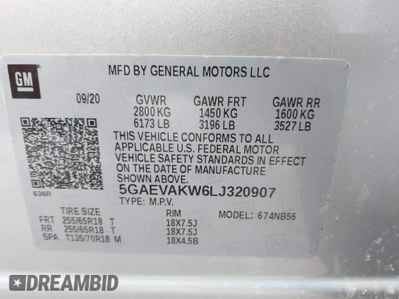 2020 Buick Enclave Essence with VIN 5GAEVAKW6LJ320907, listed as a IAAI auction lot 41888488 with 77,436 mi miles. Bid and sale history available at carsss.com. Image 9.