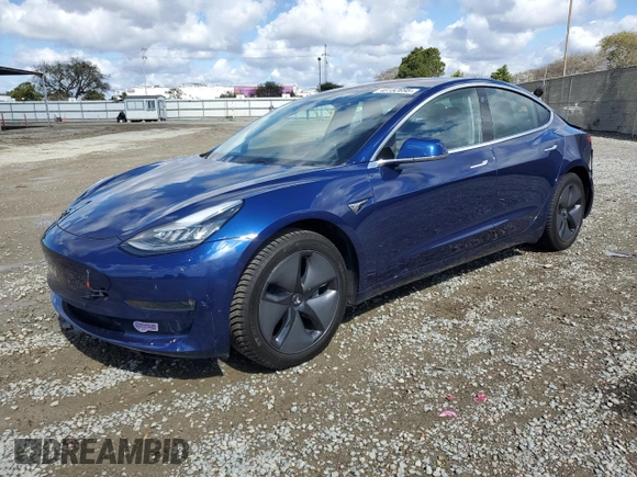 2019 Tesla Model 3 Mid Range with VIN 5YJ3E1EA8KF299456, listed as a Copart auction lot 48152695 with 27,144 mi miles and Salvage Title. Bid and sale history available at DreamBid. Image 1.