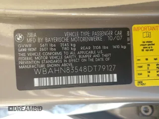 2008 BMW 7 Series 750Li with VIN WBAHN83548DT79127, listed as a Copart auction lot 53296435 with 116,915 mi miles and Clean title. Bid and sale history available at DreamBid. Image 12.