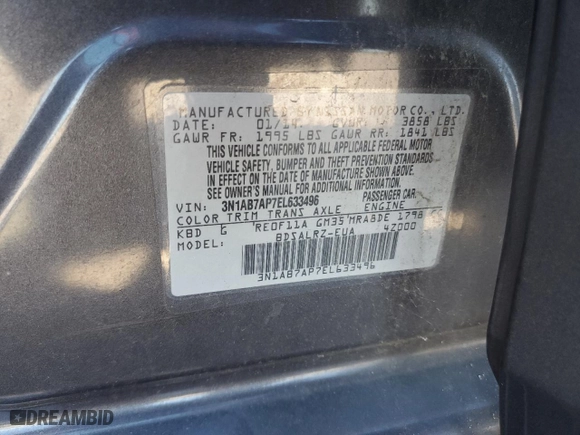 2014 Nissan Sentra SV with VIN 3N1AB7AP7EL633496, listed as a Copart auction lot 55571494 with 105,519 mi miles and Salvage Title. Bid and sale history available at carsss.com. Image 12.